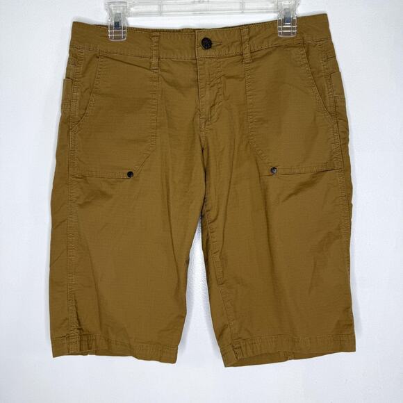 prAna Shorts Womens 8 Brown Khaki Ripstop Stretch Bermuda Hiking Outdoor Travel - Picture 1 of 7